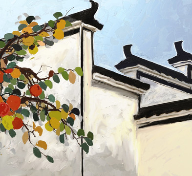 風(fēng)景油畫 徽式建筑 未分層