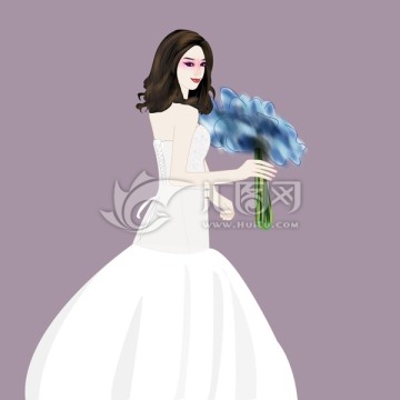 都市女 手捧花 婚紗照 卡通女
