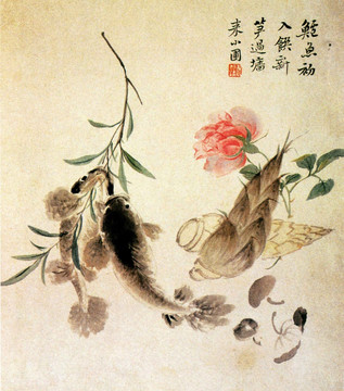 倪耘 花果草蟲圖之一