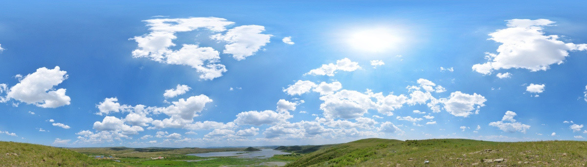 坝上草原山丘盛夏晴空白云全景