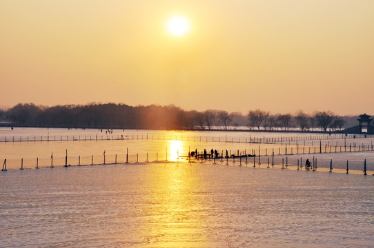 夕阳下的冰面