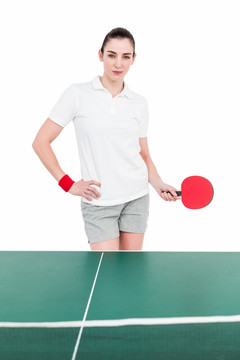 女运动员打乒乓球