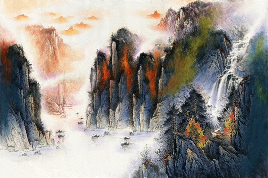 山水屏風(fēng)國畫
