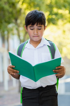 在校园里看书的男学生