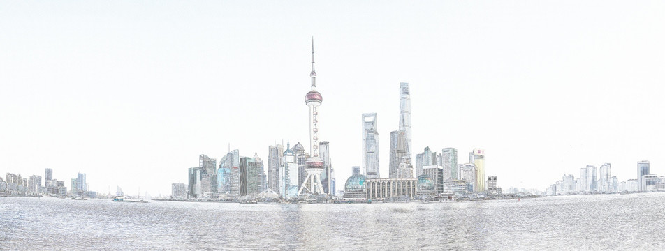 上海外灘風光全景線描