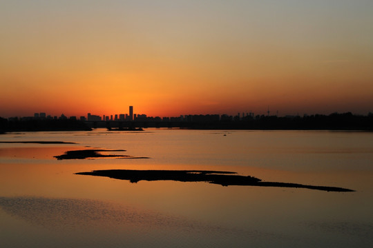 大河夕阳 城市落日