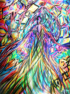 彩铅浮世树装饰抽象画