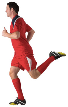 穿着红色运动服的男足球运动员