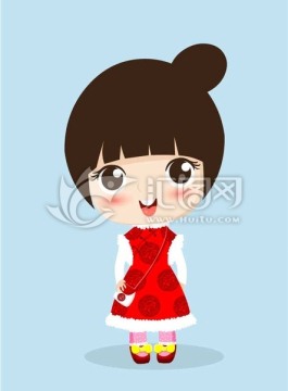 插畫人物可愛的新年唐裝女孩