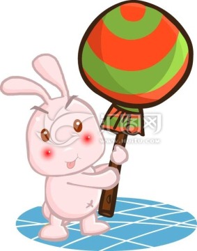插画兔子举着糖果