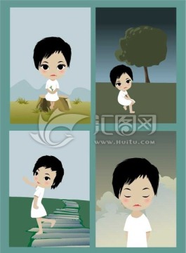 插畫(huà)一組復(fù)古色調(diào)小可愛(ài)的女孩