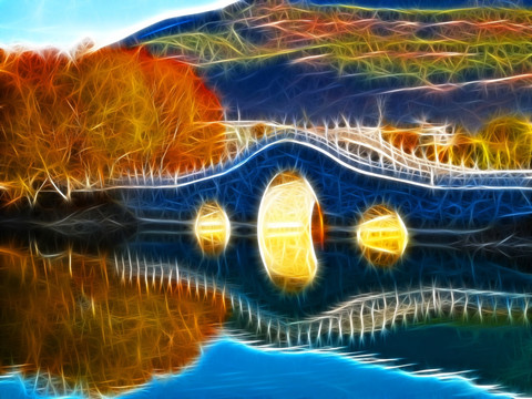 电脑画 石拱桥