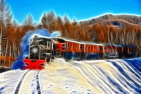 電腦畫 雪原列車