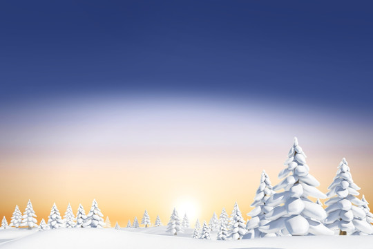 雪景觀和冷杉樹