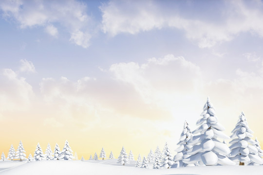 雪景觀和冷杉樹