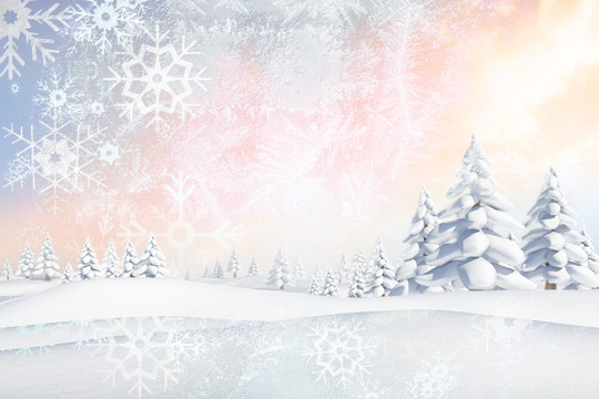 雪景觀和冷杉樹