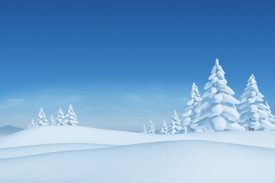 雪景觀和冷杉樹