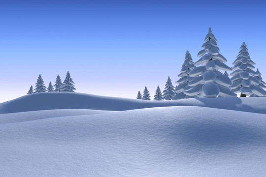 雪景觀和冷杉樹