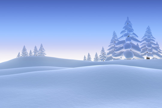 雪景觀和冷杉樹