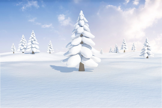 雪景觀和冷杉樹