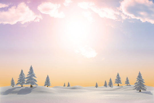 雪景觀和冷杉樹