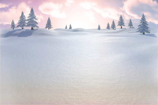 雪景观和冷杉树