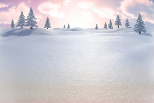 雪景觀和冷杉樹