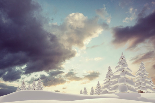 雪景觀和冷杉樹