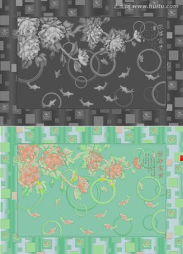 3D浮雕榮華富貴電視背景墻
