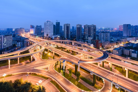 俯瞰成都二环路营门口立交桥夜景