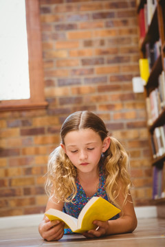 可爱的小女孩在图书馆里看书