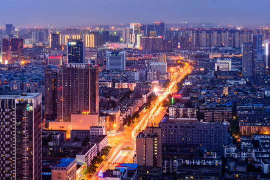 俯瞰成都市中区高楼大厦夜景