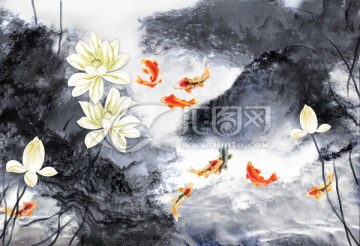荷花九魚圖