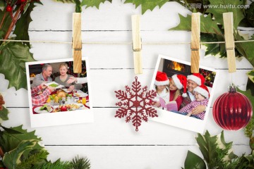 圣诞节的照片挂在木板
