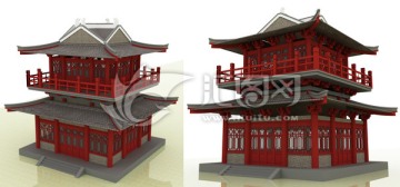 二層古建閣樓模型設計
