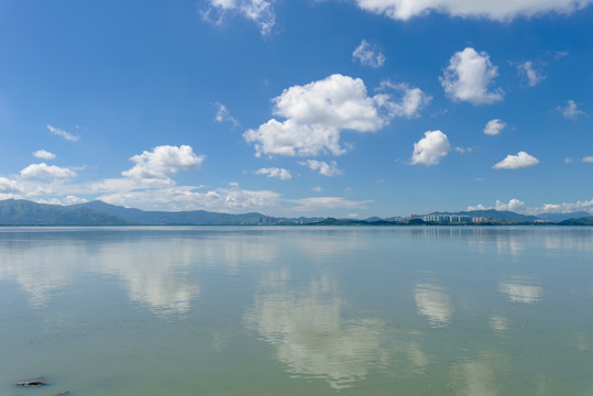 蓝天白云 海面 深圳湾