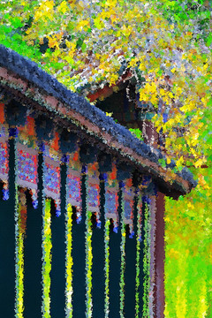 秋叶抽象油画