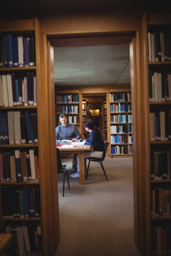 在图书馆里学习的大学生们