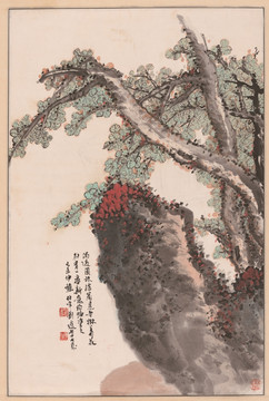 劉伯年 柏樹圖軸