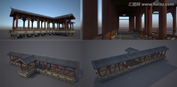 3D模型中式古典豪華走廊