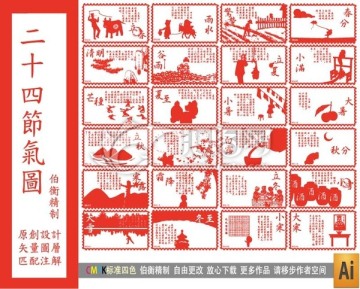 原創(chuàng)設(shè)計(jì)二十四節(jié)氣習(xí)俗類(lèi)剪紙圖