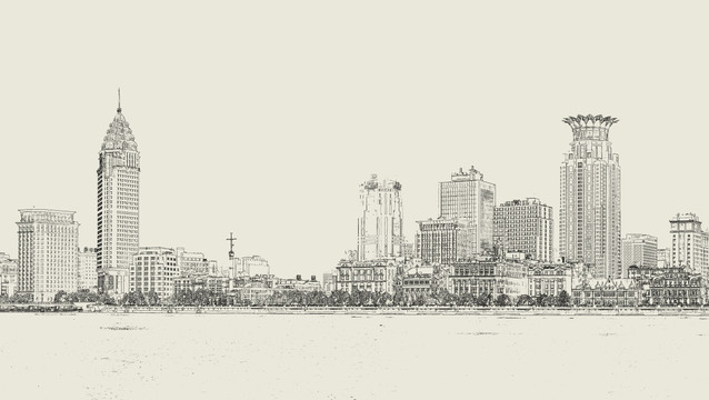 上海外灘全景線描 未分層