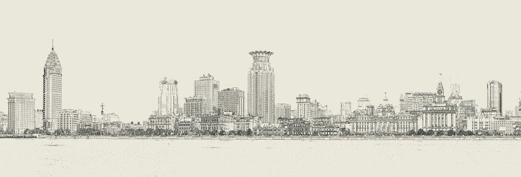 上海外灘全景線描 未分層