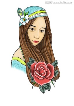 手繪美女人物插畫