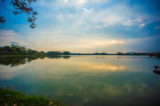 湖光山色 夕阳美景