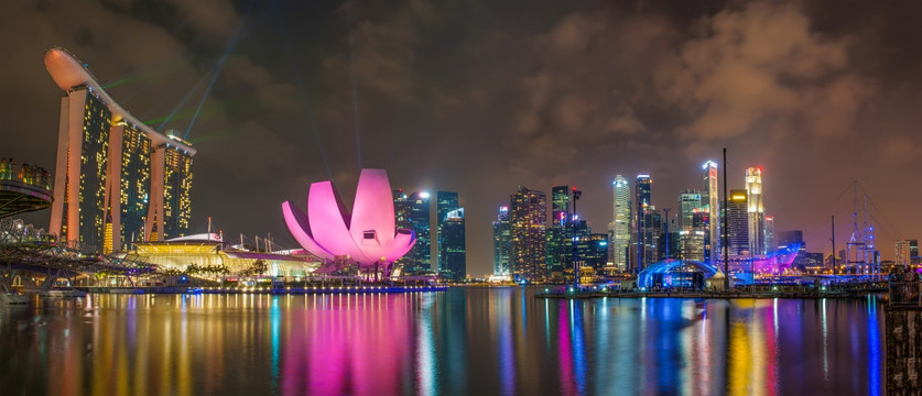 新加坡滨海湾全景夜景