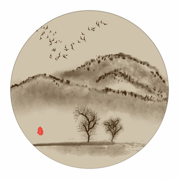 圓形小品畫 古風(fēng)裝飾畫
