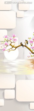 手繪玉蘭花鳥3D平開門