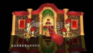 紅色金色歐式復(fù)古婚禮迎賓區(qū)