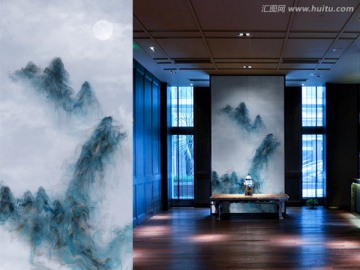 抽象山水月色玄關(guān)裝飾畫(huà)